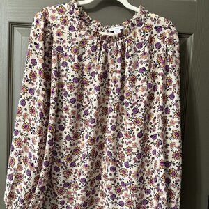 Carolina Belle 1X Floral Ruffle Neck Long Sleeve Blouse